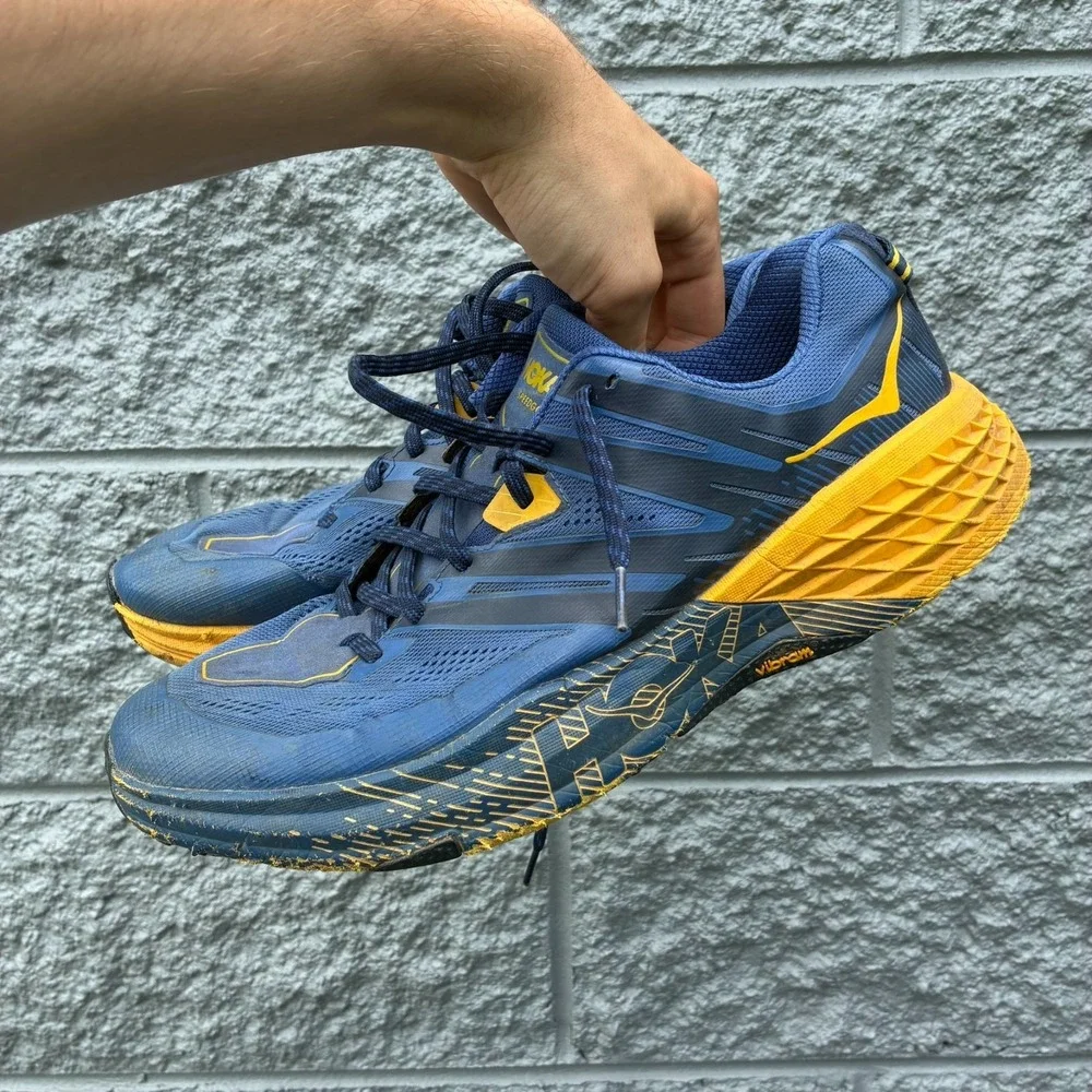 Hoka One One Speedgoat 3 Blue Yellow Trail Running Shoes Mens Size 13 Vibram